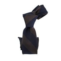 Cravate en soie personnalisée pour homme, faite à la main, rayée bleu foncé et marron, en gros de Chine, en grosgrain tissé, avec logo personnalisé