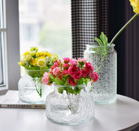 Vase en verre transparent gaufré de haute qualité, à large ouverture, pour culture hydroponique, décoration de salon et de maison, vente en gros