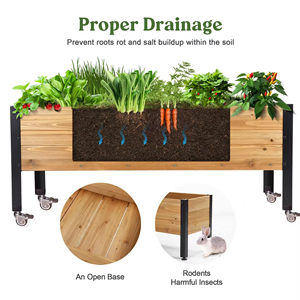Jardinière carrée surélevée <span class=keywords><strong>en</strong></span> <span class=keywords><strong>bois</strong></span> personnalisée pour extérieur avec roulettes, légère, <span class=keywords><strong>en</strong></span> <span class=keywords><strong>bois</strong></span> naturel, pour jardin <span class=keywords><strong>surélevé</strong></span> - Product Image 4