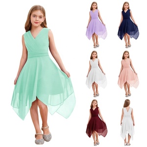 Abito <span class=keywords><strong>da</strong></span> bambina 6-16 anni in chiffon con orlo asimmetrico a fazzoletto, senza maniche, scollo a V, per <span class=keywords><strong>damigella</strong></span> d'onore junior, personalizzabile per feste - Product Image 1
