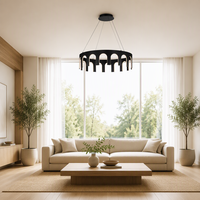 Lustre rond moderne noir Cano Lighting avec découpes en forme d'arche, luminaire suspendu pour salle à manger, îlot de cuisine