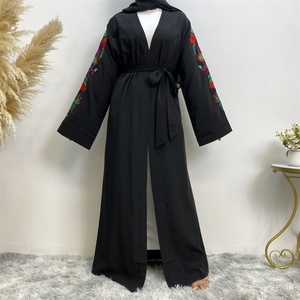 1713# Colorful Embroidery Flowers Loose Sleeves Pretty Elegant Simplicity Open Abaya 2 Colors - Product Image 4