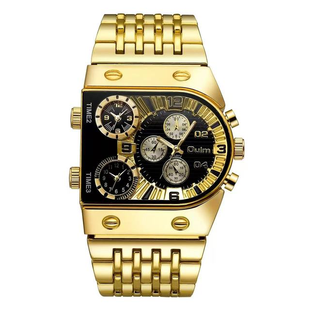 New Multi-time Zone Large Dial Luminous  Watch Casual Quartz Watch Gold