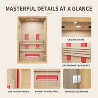 Ploutara Sauna hybride intérieur, système modulaire personnalisé, espace adaptable, chauffage infrarouge en bois de pruche, chauffe rapide en 15 min, salle de sport moderne, conception CAO