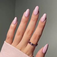Faux Ongles de Luxe en ABS à Presser, Couleur Violet Clair, Forme Amande Moyenne, Fournisseurs de Faux Ongles Personnalisés Couleur Unie en Gros