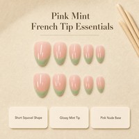 Y97 Kaixin Faux ongles à presser vert menthe French Manucure, courts, forme amande arrondie, base rose nude, Nail Art