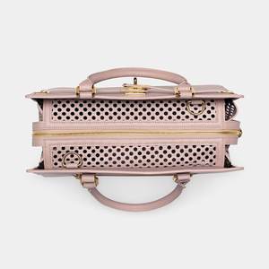 Altın donanım ile tasarımcı deri köpek taşıma çantası ayrılabilir kese ve küçük evcil lüks evcil hayvan taşıyıcı torba için hava akımı delikleri - Product Image 4