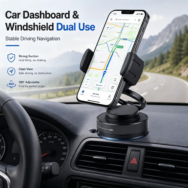 Foldable Vacuum Suction Phone Holder for Car Dashboard and Windshield