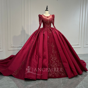 Xs245 <b>Red</b> Customizable Long Sleeves Lace-Up Keyhole Back Evening Dress Crystal Beading Luxury Dress Jancember - Product Image 2