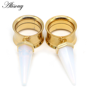 Alisouy 2 piezas de acero inoxidable ópalo púrpura piedra colgante oreja túnel expansor medidores cono internamente hilo Piercing cuerpo joyería - Product Image 4