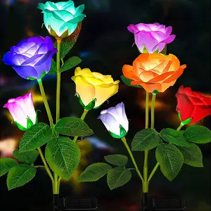 Solar panel outdoor 7 color changing rose lights for yard garden decoration solar lights