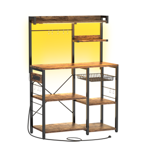 Étagère de boulangerie moderne en acier avec prises électriques, guirlandes lumineuses LED, support pour <span class=keywords><strong>micro</strong></span>-ondes, 7 étagères, panier de rangement en fil métallique écologique pour cuisine - Product Image 1
