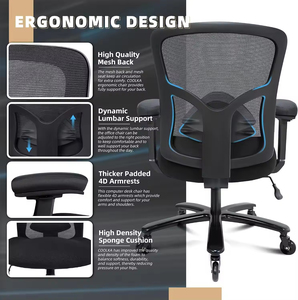 Silla de Oficina Resistente para Personas Altas y de Gran Tamaño, 500 LBS, Reposabrazos 4D, Respaldo Ajustable, Asiento con Espuma Viscoelástica y Resorte - Product Image 6
