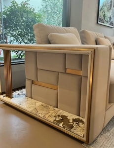 MR Sofá en forma de L de cuero de lujo de estilo italiano Villa Sala de estar moderna Sofá modular de acero inoxidable dorado - Product Image 4