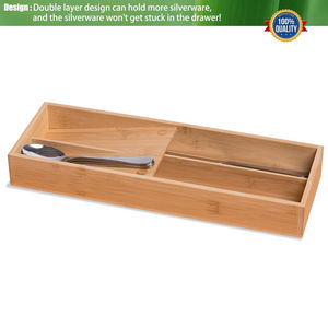 Bamboo Silverware Organizer 12L Rectangular Drawer <b>Storage</b> <b>Box</b> With Anti Skid Feet <b>Kitchen</b> Tableware Tray Stand - Product Image 3