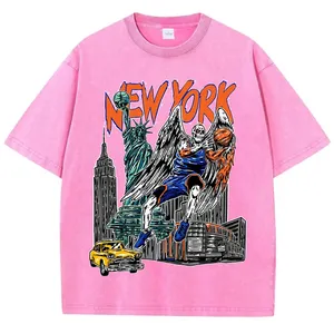 Men New York Basketball Player Clothing Skeleton Wings Build T Shirts Street Oversized T-Shirts American Vintage T-Shirt