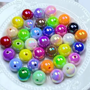 200 unids/bolsa brillante multicolor UV plateado agujero recto cuentas de plástico DIY para bolígrafo anillo cuentas accesorios de joyería Material hecho