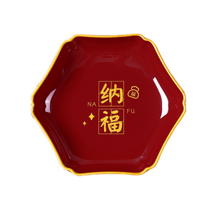 Red Irregular Fruit Platter With Gold Zhaocai Design For Party Durable Household Use - Product Image 2