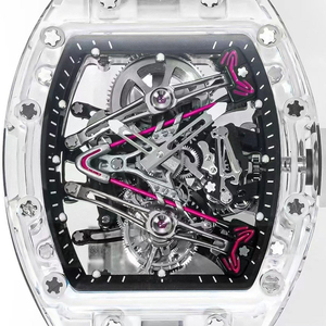 Reloj mecánico automático Skeleton Tourbillon para hombre, caja de cristal, reloj de caucho blanco - Product Image 4