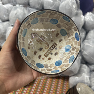 Kinghandicraft-Cuenco duradero clásico hecho a mano con cáscara de coco natural con arte de laca, cuenco ecológico de Vietnam - Product Image 5