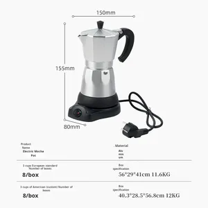 <span class=keywords><strong>Cafetera</strong></span> Eléctrica Automática Moka de 110V, 3 Tazas, Totalmente de Aluminio, Estilo Retro para el Hogar y la <span class=keywords><strong>Cocina</strong></span>, <span class=keywords><strong>Cafetera</strong></span> Espresso <span class=keywords><strong>Italiana</strong></span> para Estufa - Product Image 2