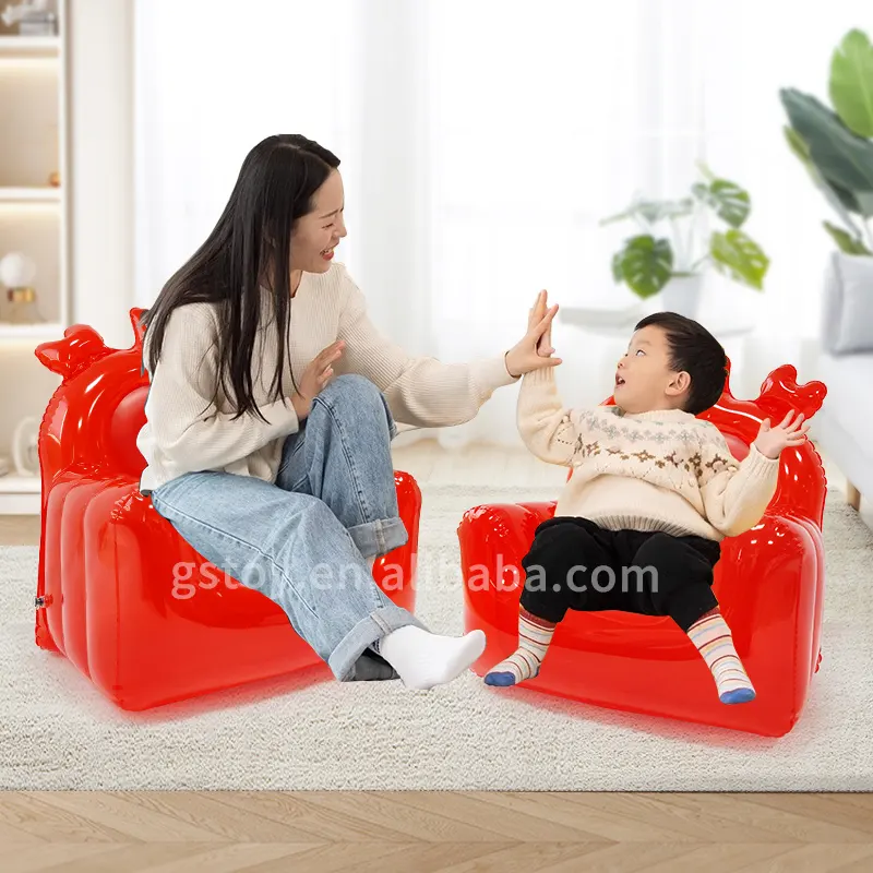 빨간 게 모양의 아이 공기 의자 실내 아이 재미 동물 만화 팽창 안락 의자 방수 접는 아이 풍선 소파