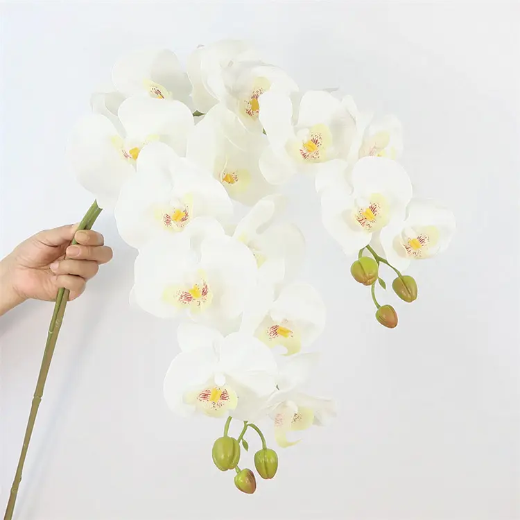 Decoração de casa bem projetado 3d impressão artificial látex, 9 cabeças orquídeas de toque real