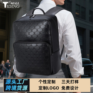 Tiding Genuine Leather <b>Backpack</b> <b>Black</b> Letter Pattern 20-35L Waterproof Business Travel Men's <b>Backpack</b> - Product Image 3