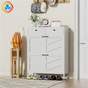 Meuble à chaussures moderne en fer blanc, montage facile, 4 tiroirs basculants, 3 tiroirs supérieurs, fin et autoportant, pour entrée - Product Image 2
