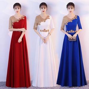 Women Long Performance Dress Red White Royal Blue 3D Stereoscopic Patterns Stage Costume Choir Recitation Gown - Product Image 1