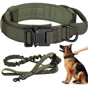 Groothandel Solide Patroon Tactische Nylon Hondenriem Intrekbare Anti-Impact Kraag Met Elastische Touw Linten Voor Grote Outdoor Huisdieren - Product Image 1