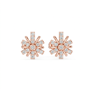 Boucles d'oreilles tendance en or rose avec fleurs et diamants de laboratoire, en or massif 9 carats plaqué rhodium pour femme, idéales pour les fêtes, les mariages et le quotidien, qualité VS1 - Product Image 1