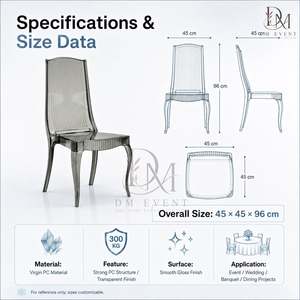 Smoke Gray Polycarbonate Ribbed <b>High</b> <b>Back</b> <b>Chair</b> Lightweight Durable for Hotel and Banquet Events - Product Image 3
