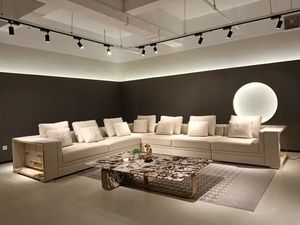 Ensemble de canapés modulaires en bois et tissu en forme de L pour salon, 7 places, meubles modernes de luxe italiens avec éclairage LED - Product Image 5