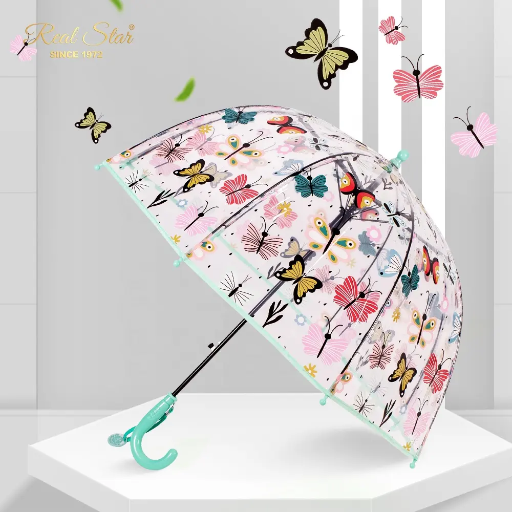 RST nueva mariposa chica cúpula clara paraguas transparente forma de hongo paraguas para niños