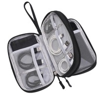 Sac de rangement électronique multifonctionnel classique à fermeture éclair en polyester double couche, étui de rangement portable pour câbles de voyage, banque d'alimentation USB