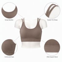 Débardeur de Pilates pour femme, col rond, double bretelle croisée au dos, respirant, avec bande élastique large à la base, vente en gros