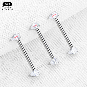 Piercing de titanio F136 con circonita en forma de lágrima para pezón, 22 mm, 1.6 mm, varilla recta - Product Image 3