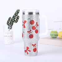 Tasse de bureau personnalisée en acier inoxydable de 40 oz avec strass, écologique, grande capacité, cadeaux de fêtes, motif drapeau, sourires, diamants