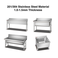 Table de travail de cuisine de grande taille de haute qualité en acier inoxydable avec évier de lavage à la main à un seul bol de forme carrée pour une utilisation en laboratoire