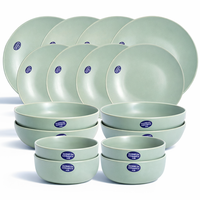 Service de vaisselle GuangDa de luxe en grès mat vert sauge, style nordique, 16 pièces, assiettes et bols minimalistes, compatible lave-vaisselle et four