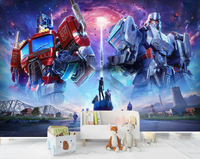 Transformers Optimus Prime Mural 3D Robot Sci-Fi Décoration Murale en Papier Haute Définition Écologique Imperméable pour Chambre d'Enfant et Salle de Jeux