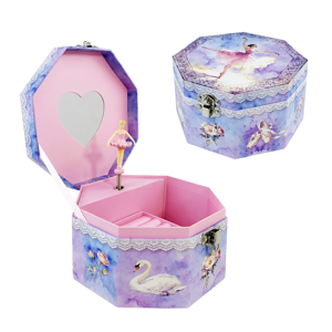 Custom Pattern Octagonal Eco-Friendly Luxury Musical Jewelry Box Rotating Ballerina Heart Mirror Storage Compartments for Kids - Product Image 1