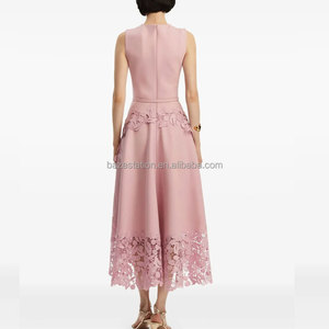 <span class=keywords><strong>Vestido</strong></span> <span class=keywords><strong>Midi</strong></span> de Lujo Premium de Alta Calidad con Encaje Floral <span class=keywords><strong>Guipur</strong></span>, Sin Mangas, Bordado, con Aberturas, Corte en A y Cintura Alta, Personalizado al por Mayor - Product Image 3