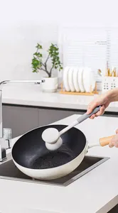 環境にやさしいロングキッチンディッシュブラシPP素材家庭用掃除用石鹸ディスペンシングブラシ手でデザインされたスポンジスタイル