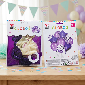 Set di 10 Palloncini in Lattice Viola con Coriandoli e Nastro per Decorazioni Festa Bambini - Product Image 4