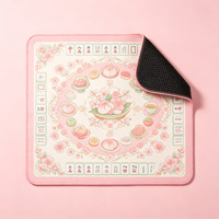 Tapis de Mahjong Lavande avec Ruban Violet, Nœud et Ornements en Cristal Doré, Tapis de Table Antidérapant en Microfibre pour 4 Joueurs
