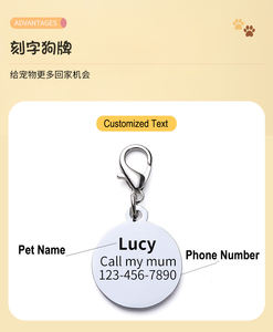Logo personnalisé patte forme collier de chien alliage plaque chat étiquette collier de chien de compagnie accessoires étiquette d'identification nom téléphone personnalisé avec crochet - Product Image 3