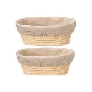 Set Of 2 10inch Oval Shaped Brotform Bread Dough Proofing Rising Rattan Basket Liner Combo
