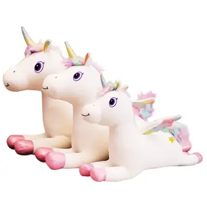 可爱的加拿大毛绒玩具独角兽填充动物娃娃批发定制白色铺设大独角兽马软玩具